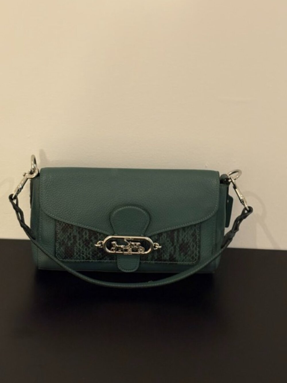 Coach Small Jade Bag Dark Turquoise Exotic Snake Trim (No Crossbody Strap)